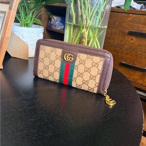 Beige and Brown Wallet with Red and Green Stripe